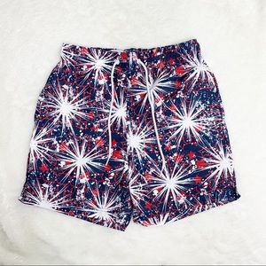 NWOT Jake Austin Fireworks Swim Trunks Red White Blue Men’s Sz S